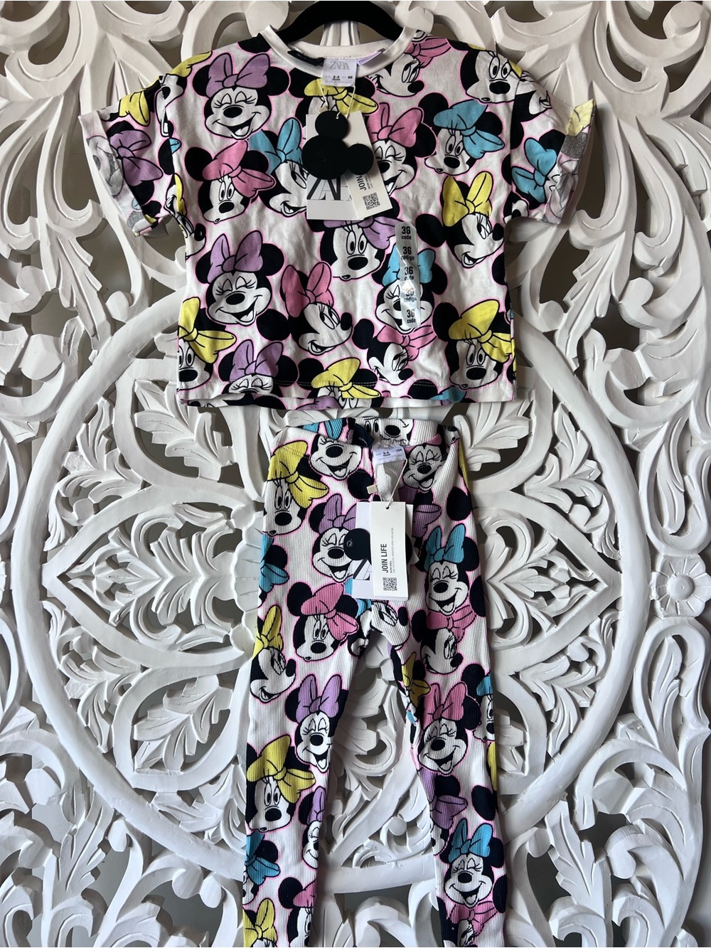 NWT Zara Minnie Mouse Set Size 3t Pink Multicolor Short-Sleeve Pajama Set